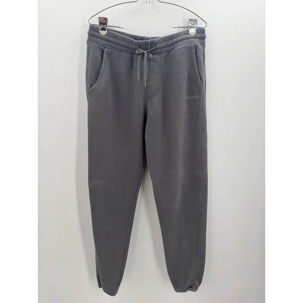 Hollister Mens Charcoal Gray Fleece Jogger Sweatpant Drawstring Relaxed Med Tall